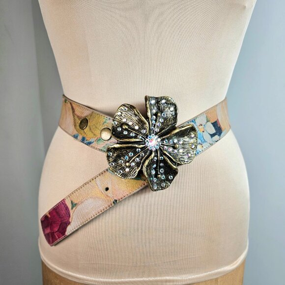 Leatherock Floral Leather Belt with Rhinestone Flower Buckle main image 6